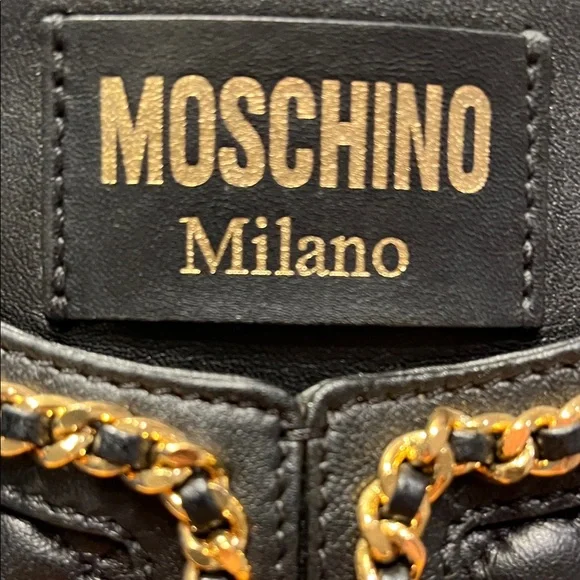 Moschino Black Quilted Mini Jacket Bag with Gold Chain Trim - Picture 2 of 14
